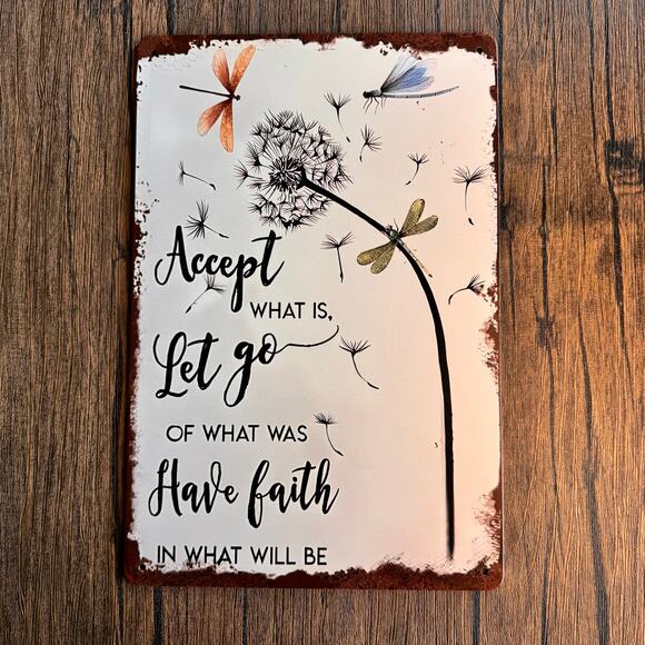 Wall Hanging Sign Metal Sign Gratitude Dandelion Dragonfly NEW FAST SHIP - Picture 2 of 3